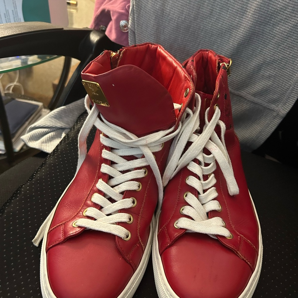 MCM Red High-Top Sneakers with White Laces